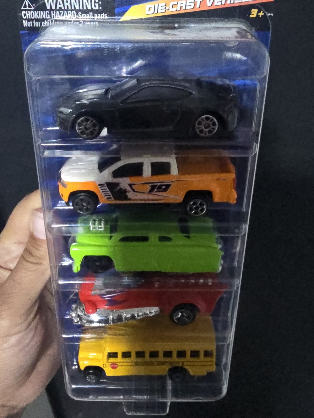 Die-Cast Kids Toy Car Set - Black, Orange, Green, Red, Yellow